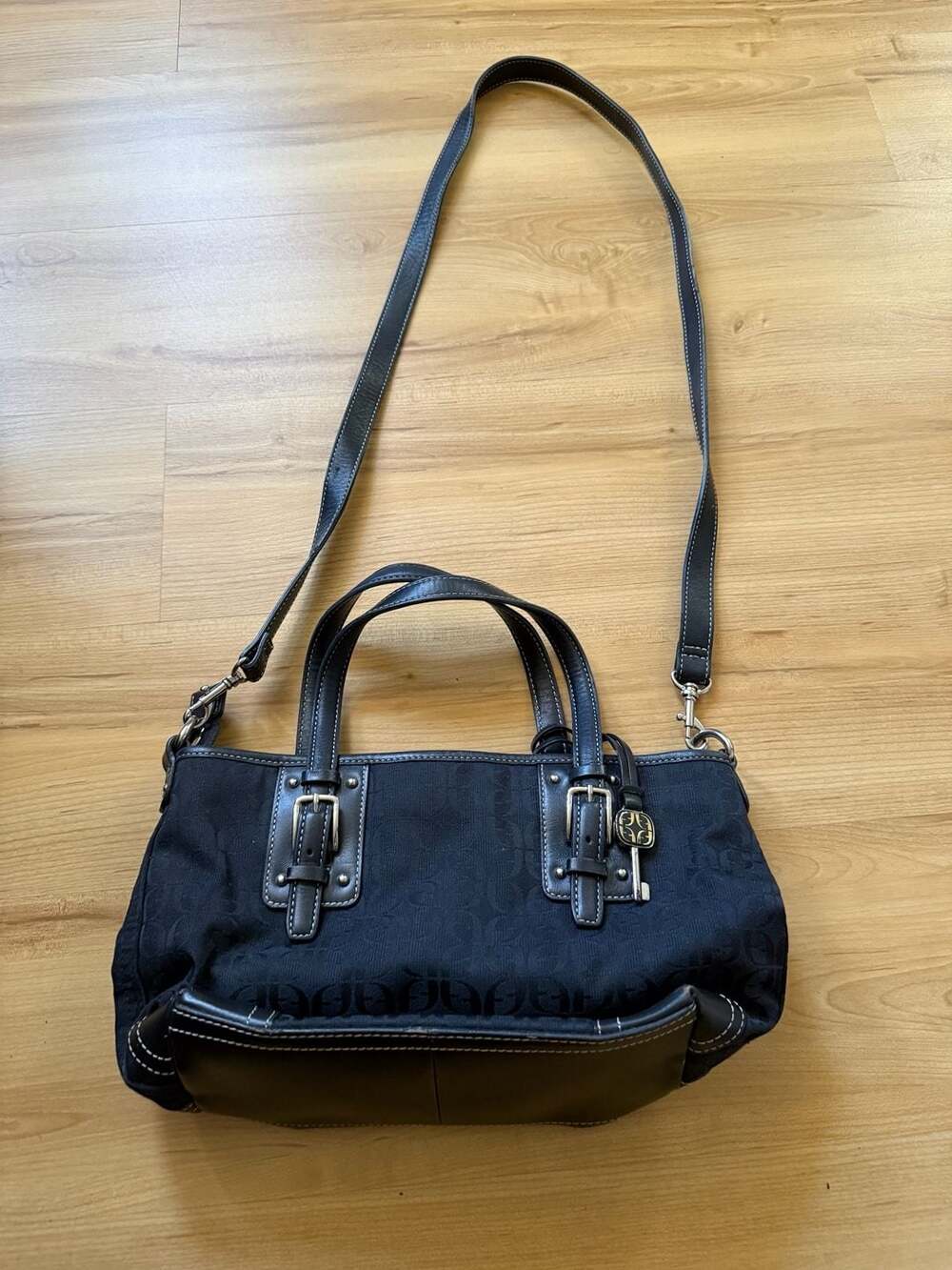 Fossil Jacquard Signature Black Handbag Crossbody Bag